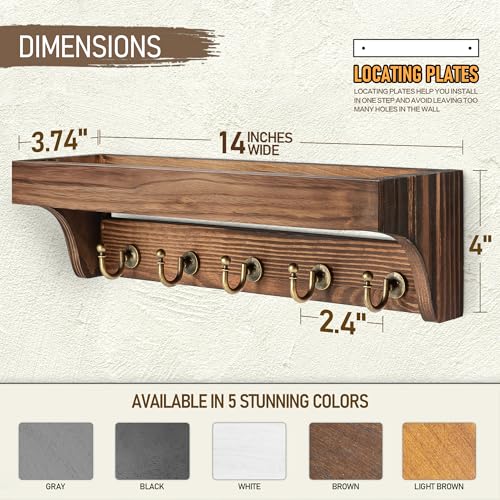 Image of Rebee Vision Pine Wood Key Holder Wall Mount - Multifunctional Key Holder for Wall with Hooks and Shelf for Mail, and Hats - Perfect for Home and Office Organization (Vintage Brown)