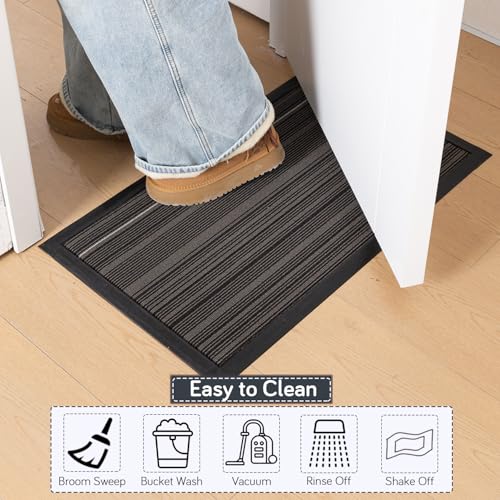 Image of HOKIPO Large Entrance Door Mats for Home Anti-Slip Dirt Trapper Doormat, 75x45 cm, Grey Lines (AR-6502)
