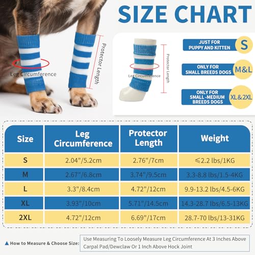 Image of ROZKITCH Pet Dog Elbow Protector Dog Elbow Sleeve, 2PCS Front Leg and 2PCS Back Leg Knee, Elbow Wrap Leg Warmer Wrap Protector, Pet Elastic Knitted Breathable Protective BlueStripe M