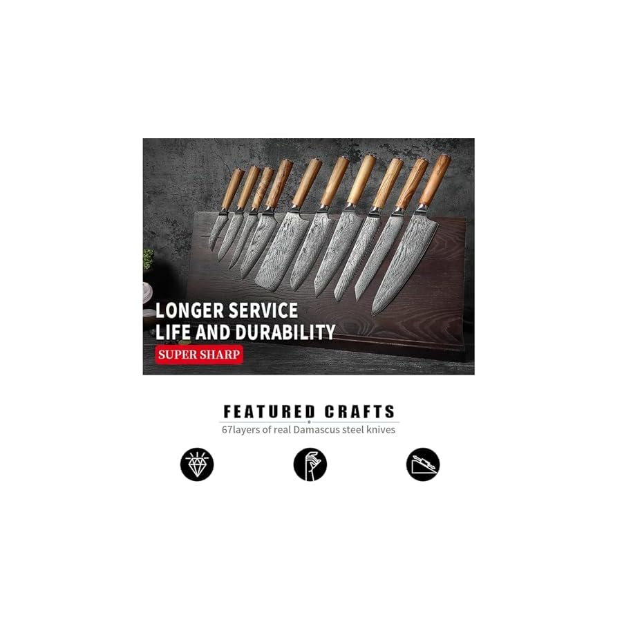 Knives Set for Kitchen Utensils Set for Damascus Steel Knife Set 10 PCS Solid Wood Handle, Japanese Damascus AUS-10Vcore,67 layers blade