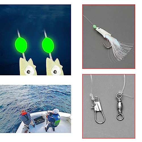 OTOTEC 15Pcs Luminous Sea Fishing Tackle Multicoloured Silk Fish Head Hook Glowing Fish Head Feather Hook Accessories for Sea Fishing - Image 2