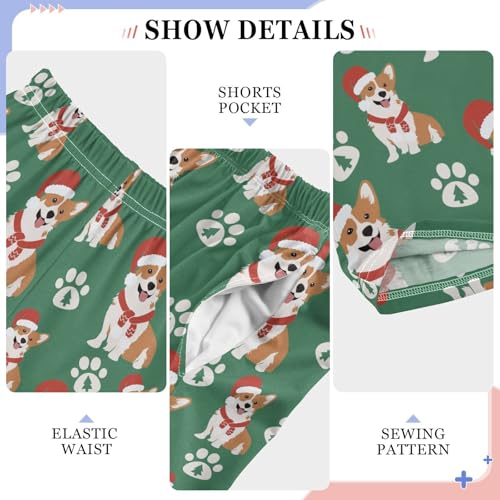 Xmas Tree Corgi Dog Boys Long Pants Soft Trousers Elastic Waist Kids Lounge Bottoms with Pockets S-XL4