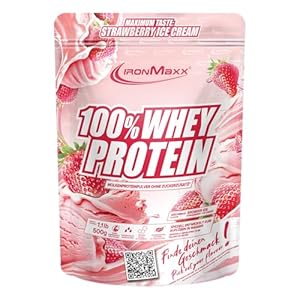 IronMaxx 100% Whey Protein Pulver 500g - Strawberry Ice Cream | Cremiger Eiweißshake mit BCAAs & EAAs | High Protein, Low Carb & zuckerarm | Ideal für Muskelaufbau, Diät & Fitness