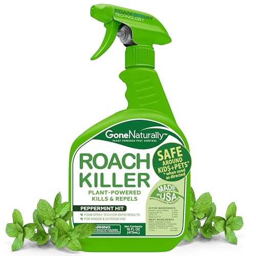GoneNaturally Roach Killer – Natural Peppermint Oil Roach Spray for Indoor & Outdoor Use – Cockroach Killer & Roach Repellent for Home – Safe for Kids & Pets Pest Control Solution (16oz)