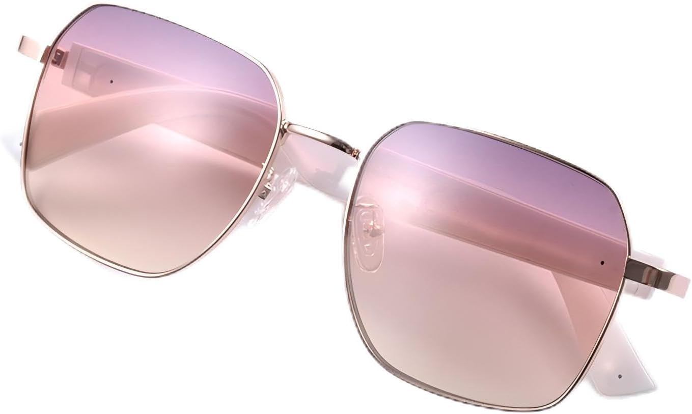 Smart Glasses for Women - Bluetooth-Enabled Glasses Equipped with Microphone and Speakers, Fast-Charging Audio Sunglasses, Voice Assistant Functionality - Pink