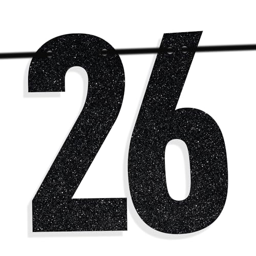 Image of Black Glitter Holy Sh*t You're 26 Banner, Happy 26th Birthday /Cheers to 26 Years, Funny 26th Birthday Party Decorations Supplies