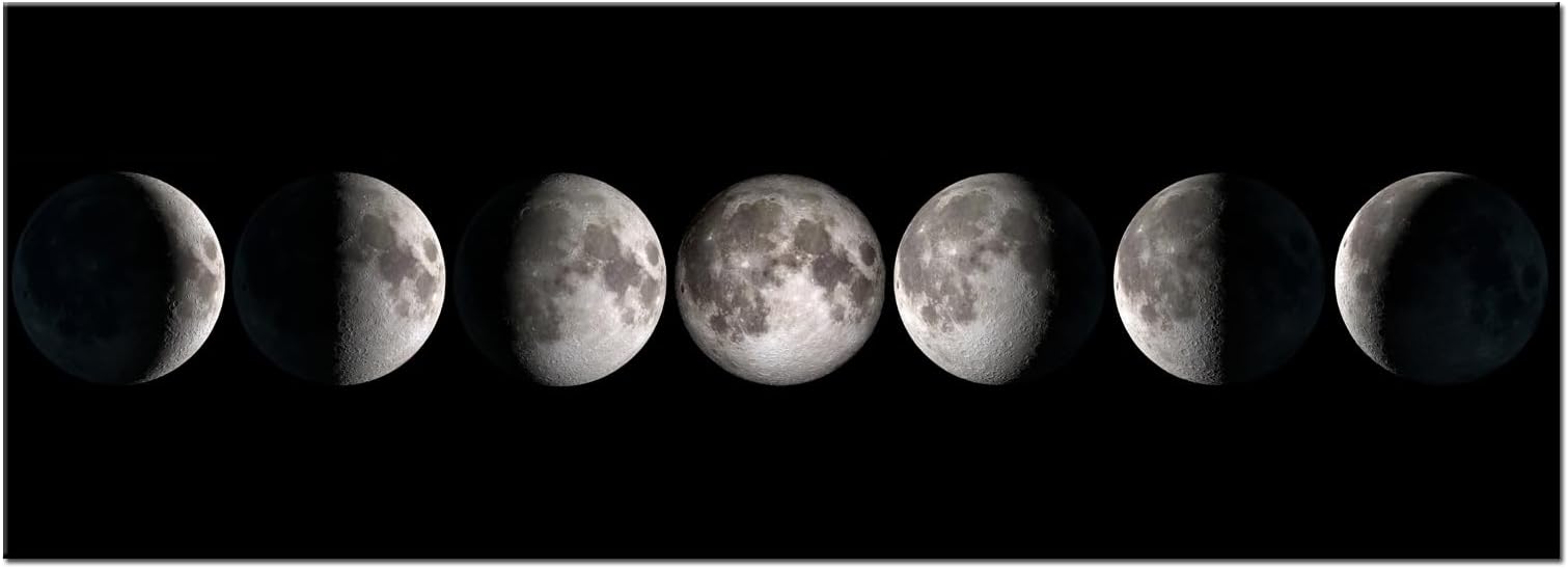 sechars - Modern Giclee Canvas Prints Stretched Artwork Phases of Moon Black and White Pictures to Photo Paintings on Canvas Wall Art for Home Office Decorations 20"x 55"