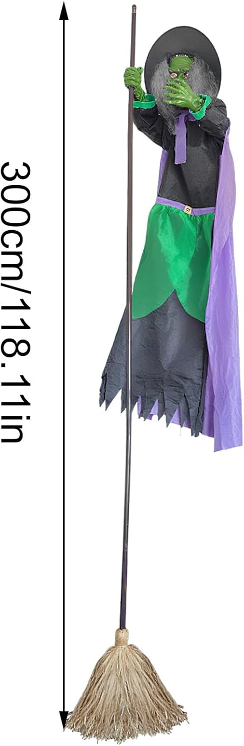 アニメーション仕様の魔法ほうき | 長さ約三メートルのハロウィン用飛ぶ魔法ほうき装飾 - 不気味なホームデコレーション 休日用 歩道