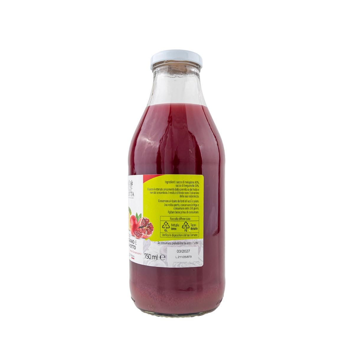 Consorzio Motta - Succo di Melograno e Bergamotto 100% Succo Naturale Senza Conservanti, Ricco di Vitamine, Pack 6x 750 ml, Prodotto in Calabria