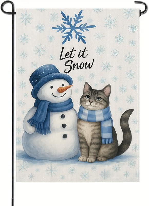 Miniatura 11 de Bandera de jardín de Navidad de 12 x 18 pulgadas, muñeco de nieve de Feliz Navidad con bandera de ciervo y cardenal, bandera de invierno para patio