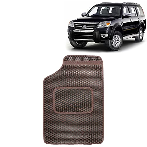 Image of Kingsway Dotted Design Car Floor Foot Mats Universal Fit for Ford Endeavour, Model Year : 2009-2015, Water and Dustproof, Color Brown, Set of 5 Pieces