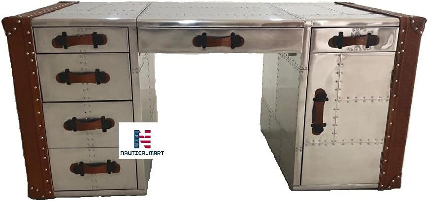 Nautical-Mart Trunk Desk Home and Office Decor Furniture Table Modern Aviation Furniture Industrial Decor