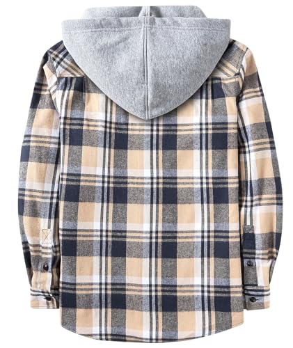 JACKETOWN Men's Flannel Long Sleeve Hoodie Shirts Casual Button Down Plaid Shirt Jackets Stylish with Pocket Beige - image 2