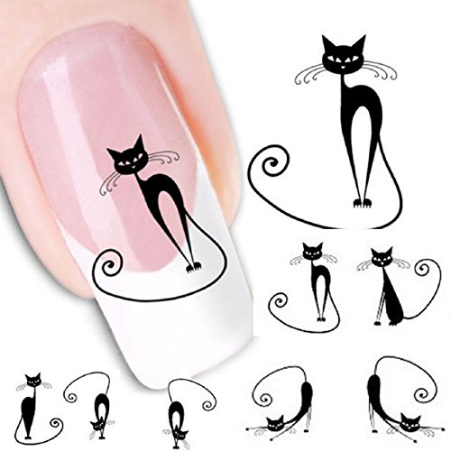 Malloom Cute Black Cat Nail Sticker Art Water Transfer Slide Decals Sticker Tips DIY Rhinestone Decoration