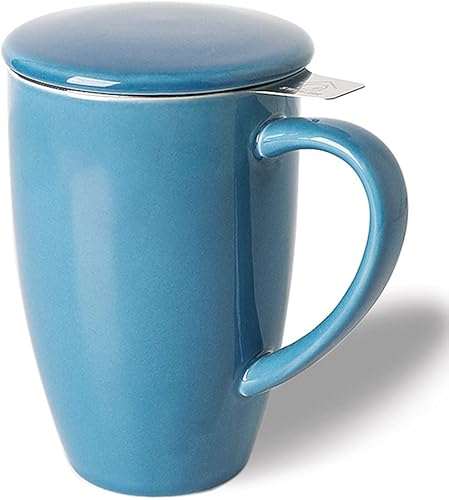 Sweejar Taza de té de porcelana con infusor y tapa, tetera con filtro, máquina de té para hojas sueltas, 16 onzas líquidas para té, café, leche,