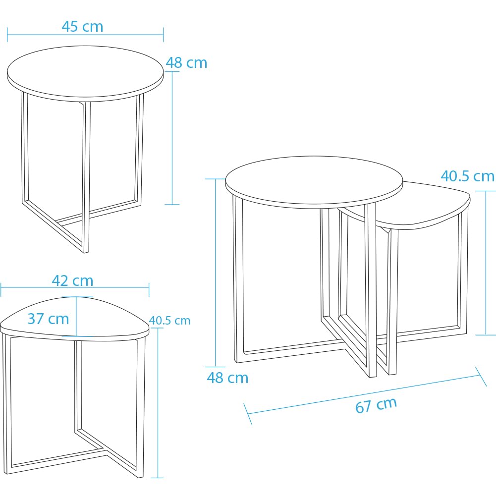 Shally Dogan Set mit 2 ineinandergreifenden Tischen im Industriestil für Wohnzimmer mit Holzplatte und Metallrahmen, Couchtisch, Wohnzimmer, platzsparender Verschluss, stapelbar