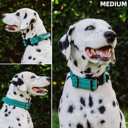 Image of Tuff Pupper Tactical Dog Collar | Heavy Duty 1.5 inch Wide Ballistic Nylon | Training Control Handle | Quick-Release Metal Buckle | Reflective Bands | ID Tag Holder | Padded Inner Lining (Green, Medium)