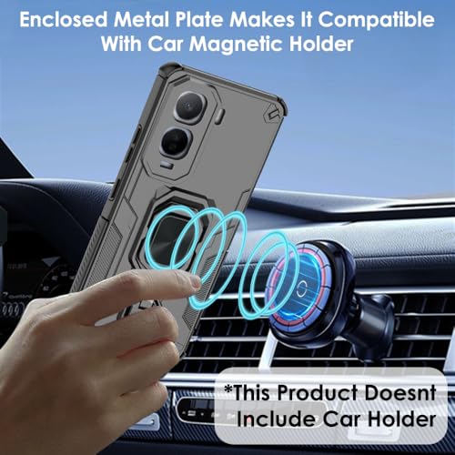 Image of TheGiftKart Tough Armor Bumper Back Case Cover for Vivo T5 Pro 5G | Ring Holder & Kickstand in-Built | 360 Degree Protection Back Case Cover for Vivo T5 Pro 5G (PC & TPU, Black)