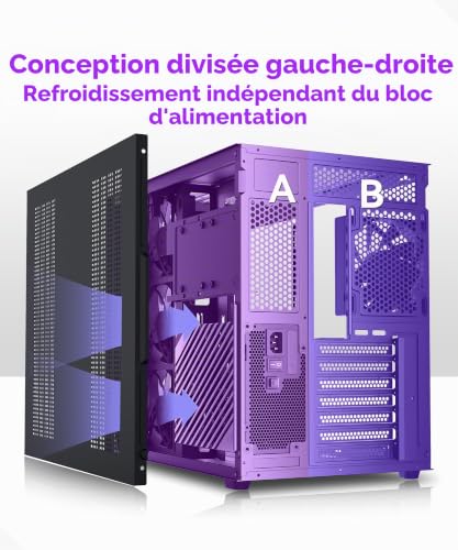 MUSETEX Y6 Boîtier PC, 4 Ventilateurs Non-LED préinstallés, Vue 270° en Verre Trempé, Connectique Type-C, Boîtier PC ATX Mid-Tower, Noir – vue 9