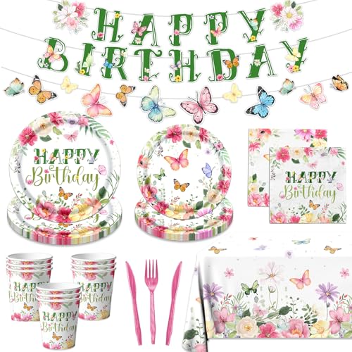 Flower Birthday Decorations, 170Pcs Butterfly Floral Birthday Decorations...