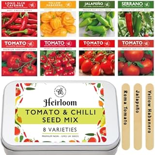 Tomato & Chilli Seeds for Gardening, 8 Easy Sow Seed Varieties, 8 Plant Markers & Growing Guide - Gifts for Adults & Kids, Little Trees Bees & Seeds Co