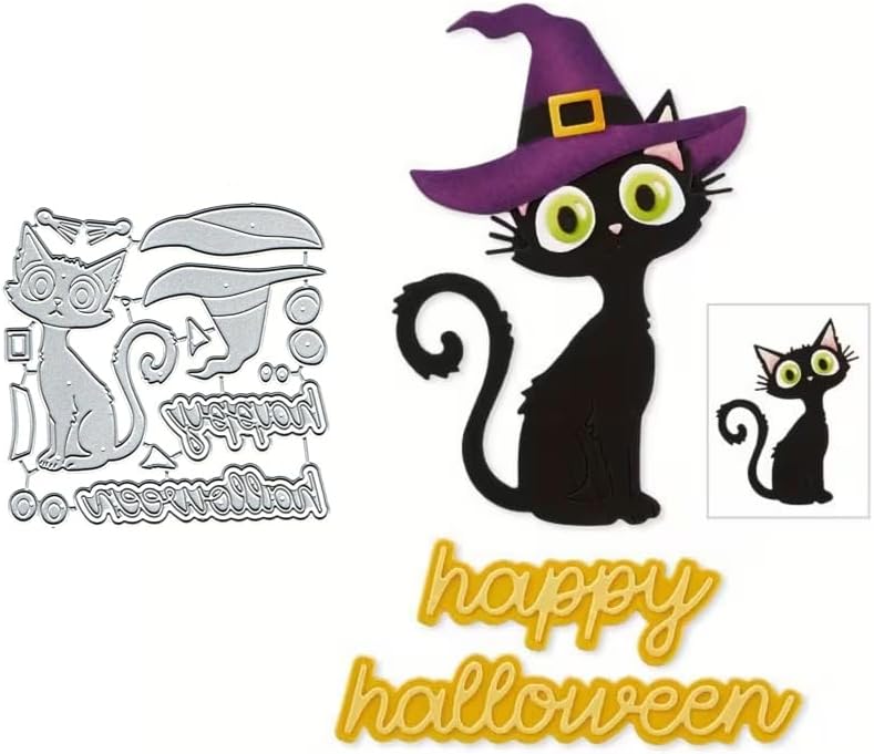 Halloween Hat Cat Metal Cutting Die Cuts, Halloween Cat Embossing Stencils DIY Crafts Cards Cutting Dies Cuts for DIY Embossing Card Making Photo Decorative Paper Dies Scrapbooking