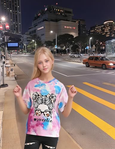 Image of Girls Clothes Short Sleeve Tie Dye Top Shorts and Pants 2PCS Girls Summer Outfits Size 6-16