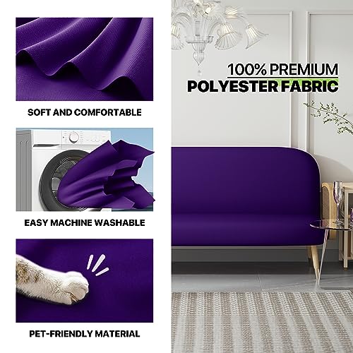 Magshion Futon Cover Slipcover Armless Sofa Cover Furniture Protector Without Armrests Slipcover Soft with Elastic Bottom Queen Size 60"x80"x6" Purple - Image 5