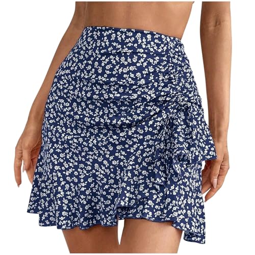 Womens Boho Floral Mini Skirt Y2k Flowy Ruffle A Line Layered Short Skirts Summer Beach Vacation Outfits