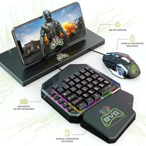 Image of BVG 4-in-1 Mobile Gaming Combo: RGB One-Handed Keyboard, Gaming Mouse, Converter & Stand for Android, Lag-Free Wired & Wireless Connection for FPS Games