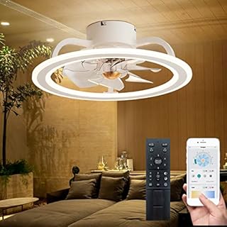 EKIZNSN 20'' Bladeless Modern Indoor Flush Mount Ceiling Fan with Lights and Remote, APP Control White Low Profile Ceiling Fans for Bedroom/Small Room