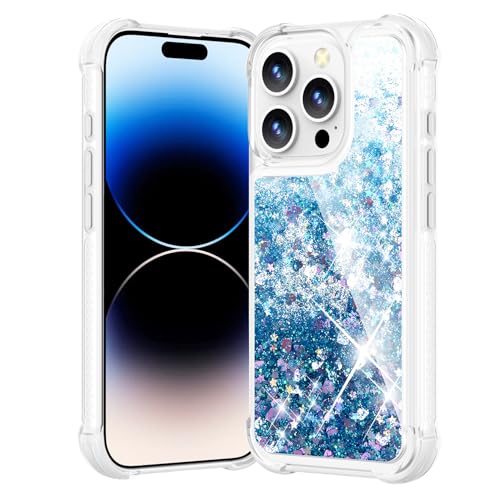 Coque paillettes iPhone 13 Pro Max avec coussins d'air antichoc bleu