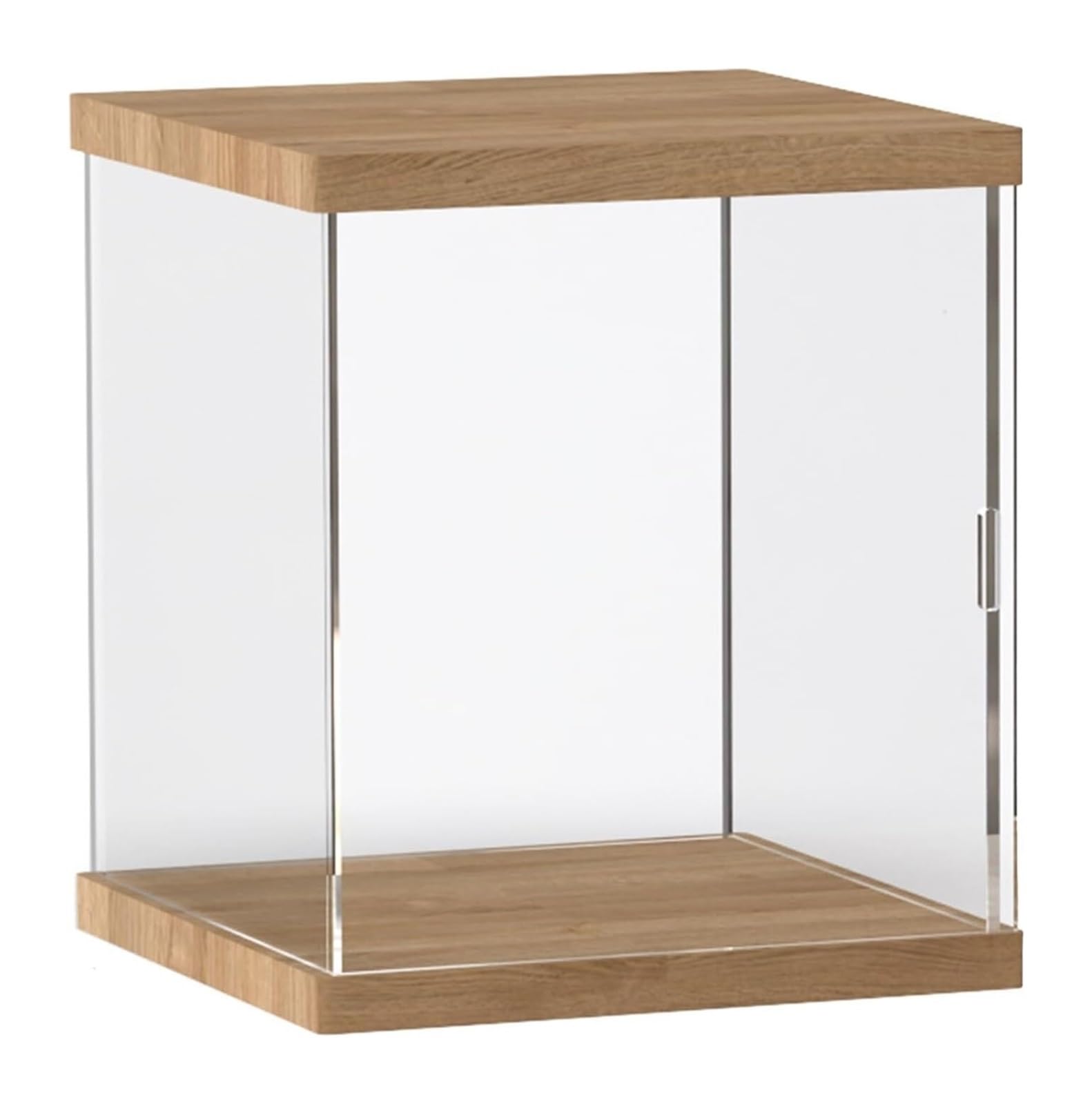 Clear Acrylic Organizer Box, Clear Acrylic Cube Display Box Wooden Base Multiple Sizes For Collectibles(16x16x18CM)