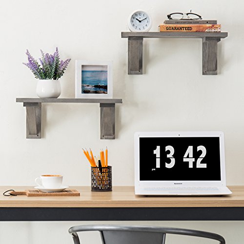 Mygift Rustic Gray Wood Floating Shelves With Wooden Brackets, Hanging Wall Display Shelf For Living Room, 17 Inch, Set Of 2 #TOP1