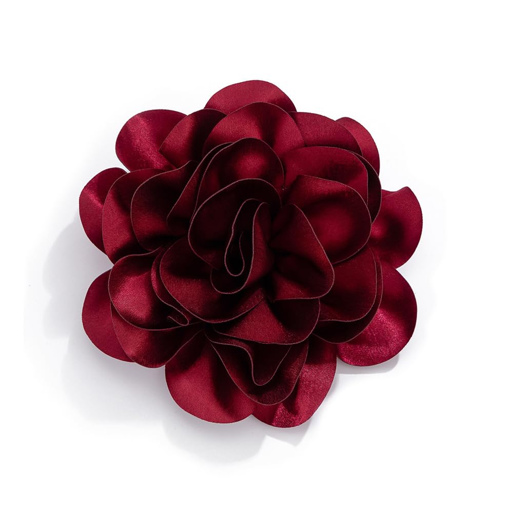 NewZenroSatin Fabric Rose Flower Extra Large Big Brooches Lapel Pins Silk Camellia Oversized Pin for Women Wedding Party Dance Banquet Dresses Suit Clothes Accessories Jewelry Gifts 7.5in