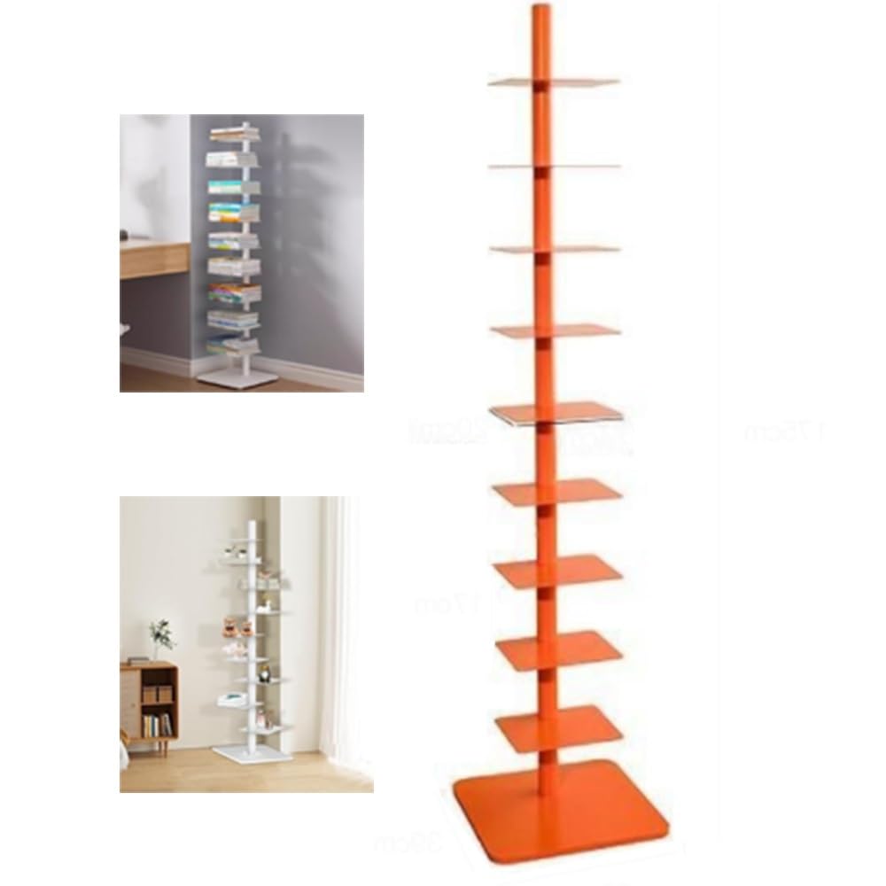 Estantería Vertical De 9 Niveles, Torre De Estantería De Columna Vertebral De Metálico, Estantería De Esquina Invisible, Estantería Estrecha para Espacios Pequeños - Negro(Orange)