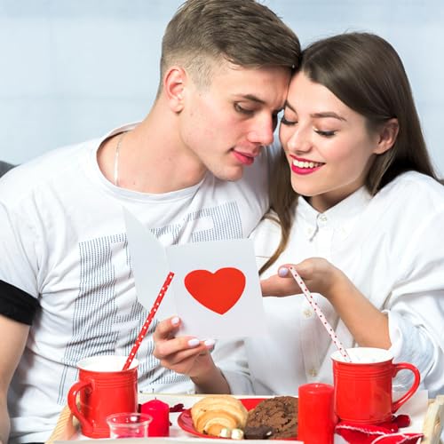 Image of 200 Pack Disposable Assorted 8-Style Paper Straws - 7.75 Inches Striped, Heart, and Star Patterned Drinking Straws for Valentine's Day, Weddings, Engagements, and Romantic Celebrations Party Supplies