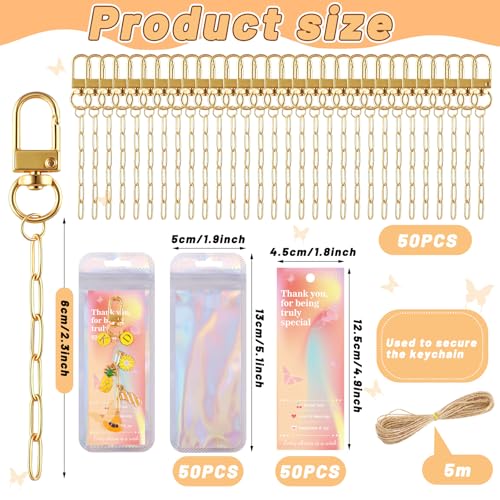 Image of Wurosi 50 Set Paperclip Keychain Making Kit, Bag Charm Kit, 50 Keychain Clips, 50 Extender Chain, 50 Resealable Pouch Bag, 50 Thank You Cards, 5M Hemp Rope, Jewelry Making Kit for DIY Keyrings Charms