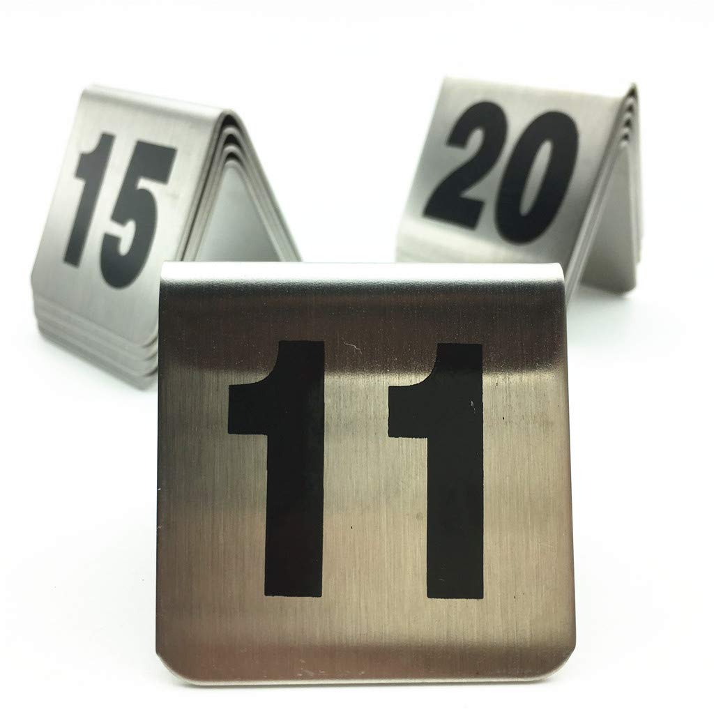 Amatolo10 Pcs Metal Tent Style Stackable Table Numbers，Place Cards Suitable for Restaurants Cafes Bars and Personal Gatherings. (Black 11-20)