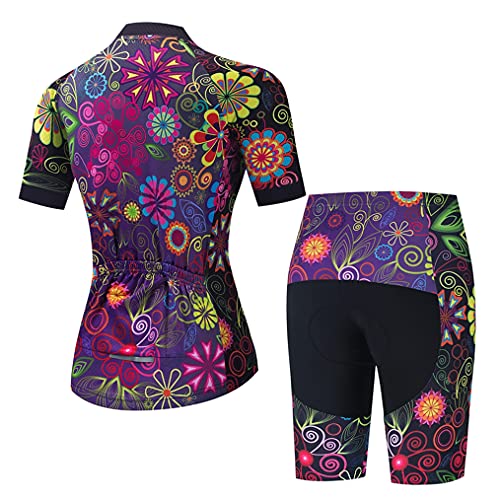 Conjunto feminino de camisa de ciclismo e short acolchoado 3D para ciclismo, Roxa, G