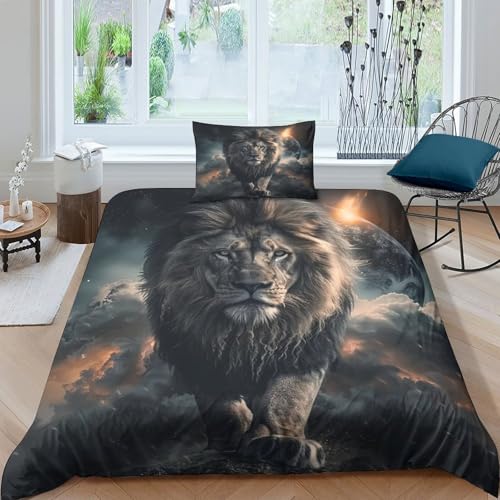 León 3D Estampado Funda Nórdica Cubierta