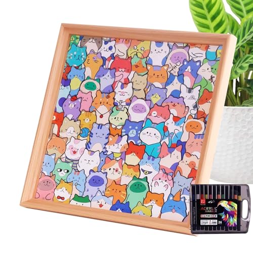 Cadre photo en bois en forme de chat 3D à peindre | Cadre de Puzzle en bois pour chat, Kit de Puzzle interactif pour chaton, créatif pour la décoration de la maison, créez vos Photos préférées