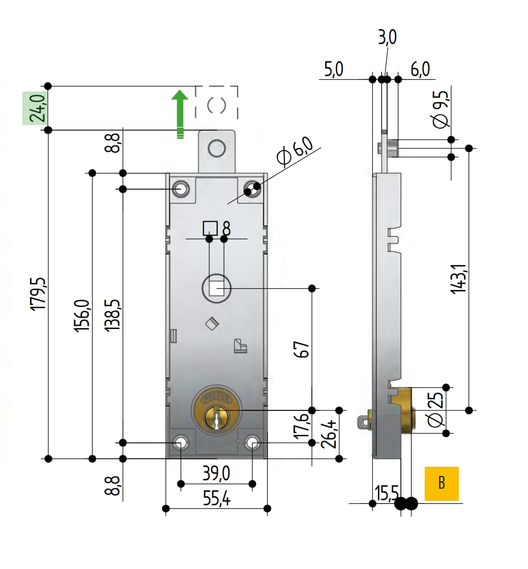 PREFER - Coppia di Serrature per Basculante/Garage con Cilindro Tondo e Chiavi Punzonate - Sicurezza Affidabile con 3 Chiavi incluse
