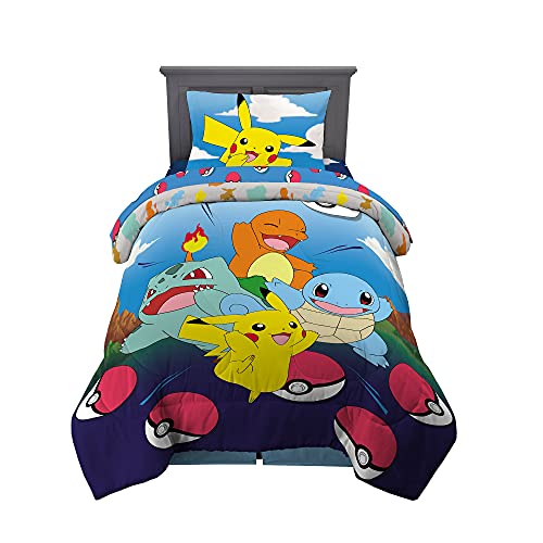 Franco Kids Bedding Super Soft Comforter and Sheet Set, 4 Piece Twin Size, Pokemon (Prints...