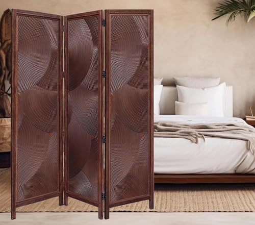 Image of Classic Wood and Craft Wooden Room Divider Partition for Living Room, Privacy Partition, Partition Wall, Divider for Makeup Studio /Office (3 Panels - Round Frame Design)