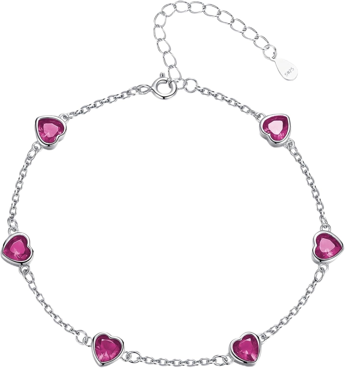 925 Sterling Silver Birthstone Bracelet 12 Color Options Diamond Heart Bracelet Jewelry Gift for Women