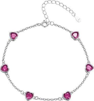 925 Sterling Silver Diamond Heart Birthstone Bracelet
