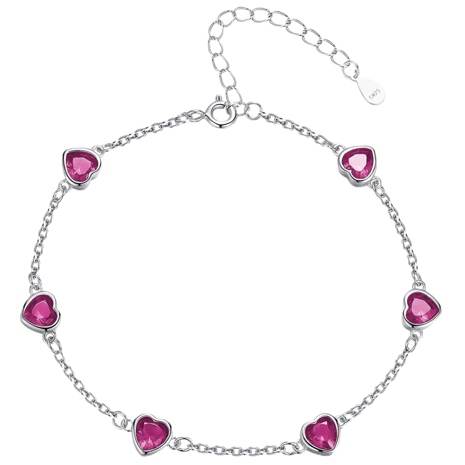 925 Sterling Silver Birthstone Bracelet 12 Color Options Diamond Heart Bracelet Jewelry Gift for Women