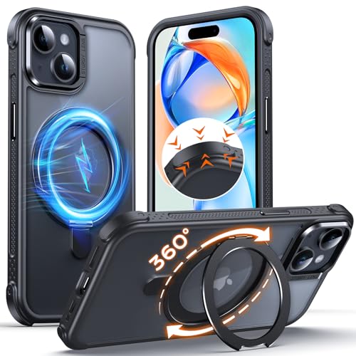 Coque iPhone 15 antichoc militaire avec anneau magnétique rotatif