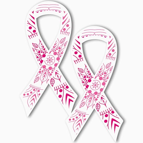 Image of Magnet Me Up Breast Cancer Awareness Pink Mandala Ribbon Magnet Decal, 3.5x7 Inches, 2 Pack Magnet for Car Truck SUV, Stick to Any Magnetic Surface, Showing Support or Fundraising, Crafted in USA